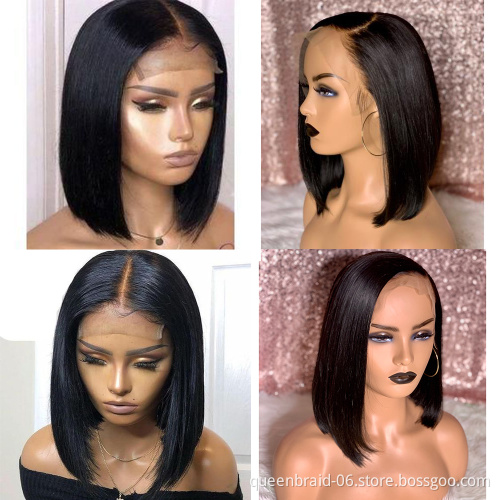 Glueless Human Hair Wigs Short Straight Bob Wigs 13x4 Lace Front Wigs for Black Women Pre Plucked with Baby Hair Natural Color